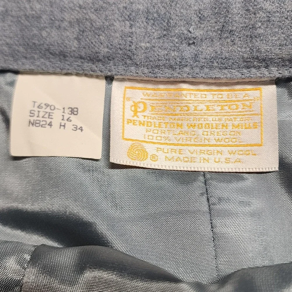 50's‎ Vintage Pendleton Blue Virgin Wool Skirt Midi Elastic Waist Pocket Winter